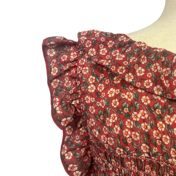 NEW Max Studio Floral Dress Smocked Ruffles Size Large Prairie NWT $178 - Picture 3 of 8